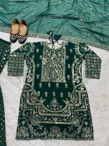 Fausse Georgette lourde avec séquence de broderie lourde avec robe de soirée à manches longues costume de tenue fonctionnelle traditionnelle - Product Image 6