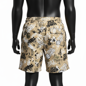Shorts de bain pour homme en microfibre polyester premium 150 GSM, imprimé graffiti kaki, séchage rapide, vêtements de plage, logo personnalisé - Product Image 6