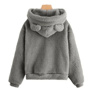Sweat-shirt d'hiver à manches longues pour femmes mignon en peluche lapin oreille capuche respirant décontracté hauts pour l'automne et le printemps - Product Image 2