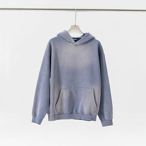 Custom Heavyweight Distressed Cropped Spray Paint Fleece Hoodie <b>Plain</b> Acid Wash Sunfaded <b>Hoodies</b> - Product Image 4