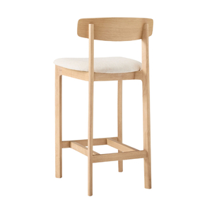 Modern Minimalist Teak Wood Bar <b>Stool</b> with Wooden Backrest and Fabric <b>Seat</b> Cushion for Home Bar and Kitchen Counter - Product Image 5