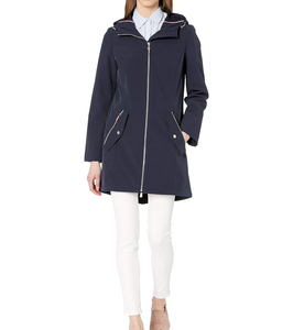 Women's Red Long <b>Hooded</b> Waterproof Softshell <b>Jacket</b> With Zip Closure And Pockets Regular Fit Winter Outerwear - Product Image 4