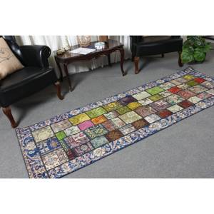 Tapis en laine patchwork bleu fait à la main 2,8 X 8,1ft tapis rectangulaire turc hauteur de pile de peluche pour les adolescents pour le salon couloir Latex - Product Image 5