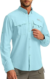Chemise de pêche à manches longues pour homme, à séchage rapide, avec protection, boutonnée, logo personnalisé - Product Image 2