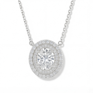 Collier SHREYA DIAM Galaxia avec pendentif en moissanite taille ovale et double halo entouré, en argent 925 plaqué or, bijoux tendance pour femme - Product Image 2