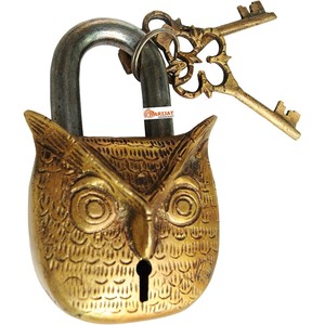 Brass <b>Padlock</b> - Lock with Keys - Working Functional - Brass Made (<b>Padlock</b> Short owl Golden - Product Image 1