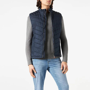 Wholesale Custom Sleeveless Puffer Jacket Men's Gray <b>Quilted</b> Gilet Windbreaker Outdoor Winter Outerwear Canvas Fabric OEM - Product Image 2