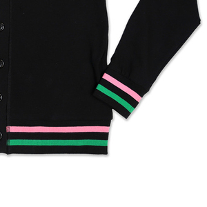 Femmes classique sororité coréen Style décontracté col en v Cardigan broderie tricoté rayure pull bouton OEM hiver avant - Product Image 6