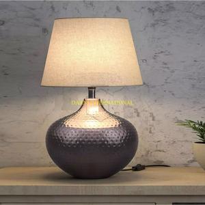 Modern hammered bronze <b>table</b> <b>lamp</b> with beige fabric <b>shade</b> elegant lighting fixture <b>for</b> bedroom bedside living room office <b>lamps</b> - Product Image 2