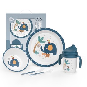 5 pièces Mod. Ensemble de vaisselle bleu Jungla en matériau PP avec motif animal - Product Image 1