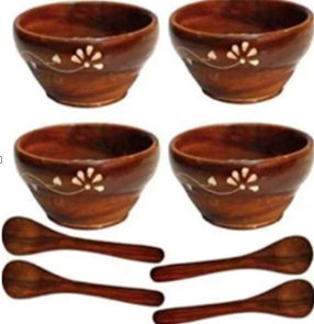 Juego de 6 cuencos artesanales de madera Sheesham con diseño floral marrón natural Embalaje sostenible para uso en cocina de comedor - Product Image 2
