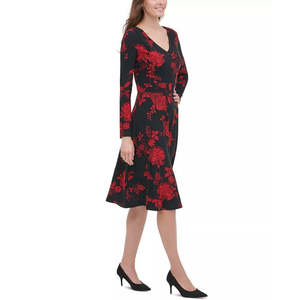 Abito svasato nero con stampa floreale da donna Tommy Hilfiger, taglia unica, elegante e casual, per il tempo libero, lavabile, naturale - Product Image 3