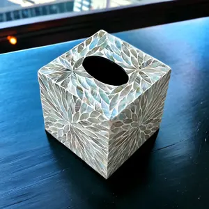 Boîte à mouchoirs en MDF blanc de haute qualité, design floral moderne carré, finition marbre de luxe, personnalisable pour les hôtels, les tables - Product Image 4