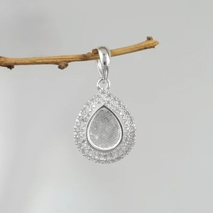 Bonne qualité souvenir poire lunette pendentif solide 925 en argent Sterling Halo CZ réglage bijoux à bricoler soi-même faisant plusieurs tailles pendentif Base - Product Image 4
