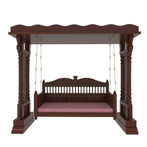 Columpio Tradicional de Madera con Toldo y Cojín Rosa, Mueble para Interiores y Exteriores, Diseño Artesanal - Product Image 4