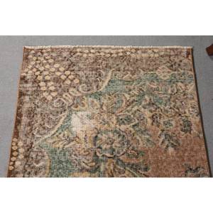 Tapis en laine turque vintage fait à la main 26X84 pieds marron et vert Patchwork Design rectangulaire Style Boho pour chevet Latex soutenu - Product Image 5