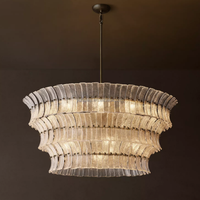 Lustre moderne de luxe en verre, lampe suspendue ronde en laiton antique pour villa, salon, hall, plafond haut