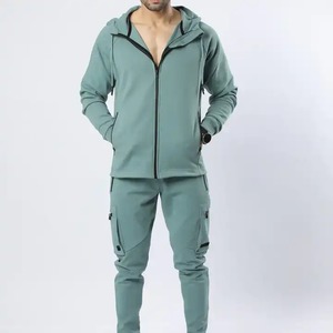 100% nuevo conjunto de chándal de lana de algodón para hombres invierno estilo sólido con cremallera Sudadera con capucha pantalón acampanado traje estilo callejero impreso de talla grande - Product Image 2