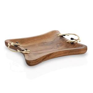 Vente en gros Plateau de service en bois avec poignée élégante en métal Plateau de service de fruits pour la maison Restaurant Hôtels - Product Image 2