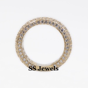 Custom 10K Yellow Gold Plated Unisex Engagement <b>Ring</b> <b>Band</b> Real VVS Moissanite Round Diamond Flooded Wedding <b>Band</b> Gift - Product Image 4