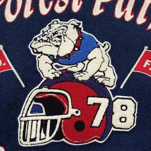 Chaqueta Universitaria Bordada en Chenilla de Moda Urbana al por Mayor para Hombre, 100% Lana, Mangas de Cuero, Chaquetas Letterman para Hombre - Product Image 6