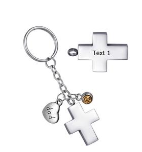 Tamaño personalizado Cruz oración conmemorativa cremación joyería urna collar moderno llavero de Metal para mujeres/hombres con cenizas humanas - Product Image 5