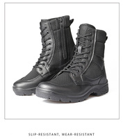 Botte de chaussure de combat noir coupe haute fermeture éclair latérale formation hommes bottes respirantes ultra légères chaussures botte de garde de sécurité