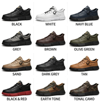 Chaussures basses décontractées en cuir noir pour hommes, baskets en cuir grainé à lacets, plateforme à semelle épaisse antidérapante, style streetwear