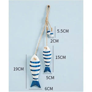 Décoration murale en bois de poisson méditerranéen, bleu apaisant, avec étoile de mer et corde nautique, art mural rustique côtier, artisanat en bois - Product Image 2