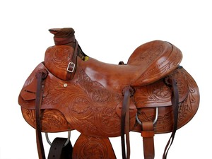 Selle de cheval western en cuir de vache sculptée à la main, selle d'équitation en cuir marron pour l'entraînement à la ferme - Product Image 2