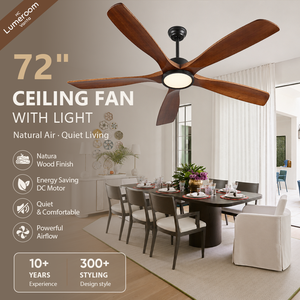 72 Inch <b>Ceiling</b> <b>Fan</b> with Light Solid Wood Blades Modern <b>Remote</b> <b>Control</b> Quiet DC Motor Large <b>Ceiling</b> <b>Fan</b> for Dining Room - Product Image 1