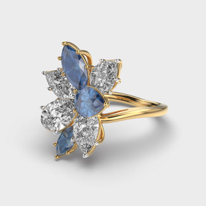 Flower Shape Marquise Cut Diamond <b>Cocktail</b> <b>Ring</b> Yellow <b>Gold</b> Romantic Women Engagement <b>Ring</b> - Product Image 3
