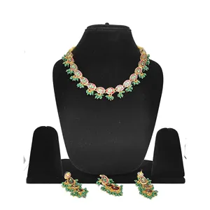 Juego de Collar Kundan Chapado en Oro de 24K de Una Sola Capa Verde, Joyería Fina de Cobre para Boda o Regalo - Product Image 4