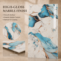 Panneau mural décoratif en PVC MORLENX, feuille de marbre bleu et blanc avec veine dorée de luxe, effet marbre UV