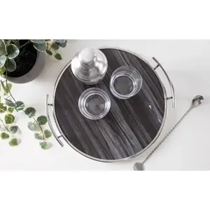 Plateau rond moderne Marbury Plateau en marbre gris et argenté Plateau en marbre contemporain Plateau rond en marbre gris - Product Image 2