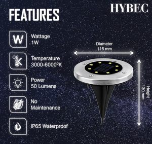 Hybec 1 Wát IP65 nhôm mặt đất năng lượng mặt trời ánh sáng sân vườn ngoài trời <span class=keywords><strong>LED</strong></span> Đèn sân khấu cho con đường ruộng bậc thang và khu vực cảnh quan - Product Image 2