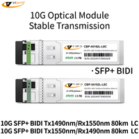 YTOPTO 10G SFP+ BIDI Tx1490nm/Rx1550nm 80km SMF LC DDM Transceiver Serat Optik Modul FTTH Serat Mode Tunggal untuk Pusat Data AI