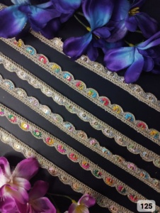 Custom made embroidered laces with sequins and gold zari work for use as borders and <b>trims</b> on clothing ideal for resale - Product Image 2
