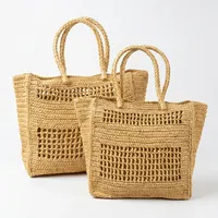 Sac fourre-tout bohème en raphia de Madagascar ANA avec doublure en coton, option logo personnalisé, couleur unie, sac de shopping d'été pour femmes