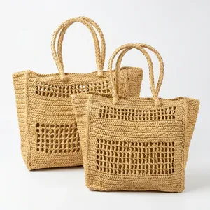 Bolso Tote Bohemio de Rafia de Madagascar ANA con Forro de Algodón, Opción de Logotipo Personalizado, Color Sólido, Bolso de Compras de Verano para Mujer - Product Image 4