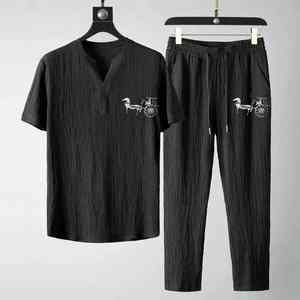 ชุดวอร์มมีเชือกผูกสำหรับผู้ชายชุดวอร์มผูกเชือกคอวีมีกระดุมเสื้อ - Product Image 3