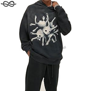 Sudadera con capucha de lana con lavado ácido y lavado a la piedra Unisex más vendida Vintage High Street Series Estampado de gran tamaño para el invierno - Product Image 4