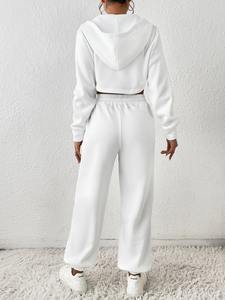 Survêtement en molleton 100% coton brodé, couleur unie, 2 pièces, sur mesure pour femmes, best-seller, design décontracté de haute qualité pour - Product Image 2