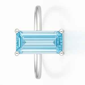 Anillo de bodas de oro blanco de 14 quilates de alta calidad con rodio de Topacio Azul de 5 quilates para bodas y otras ocasiones - Product Image 4