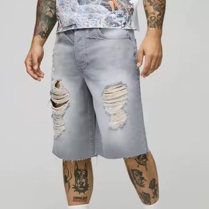Organique 100% coton Denim lourd Baggy court hommes fermeture éclair braguette droite tissage coupe ample solide fabricant sur demande du client - Product Image 3