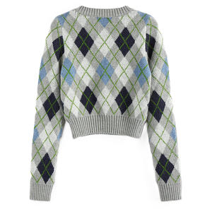 Pull en jacquard en peluche pour femme personnalisé, col en V, motif jacquard, tricot côtelé, extensible, jacquard 12 jauges, tricot en peluche pour femme - Product Image 6