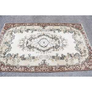 Turkish Vintage Rug 3.9x6.4 ft, <b>Brown</b> Area Abstract <b>Wool</b> Rug - Product Image 3