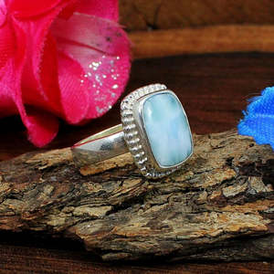 Anillo de plata de ley 92,5 con cristal natural de Larimar natural Suelto - Product Image 3