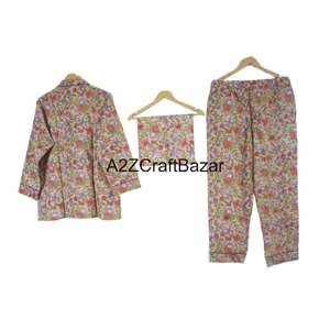 Conjunto de Pijama de Algodón 100% Indio con Estampado en Bloque para Damas de Honor, Conjunto de Pijama para Mujer, Pantalones y Camisa de Algodón - Product Image 4