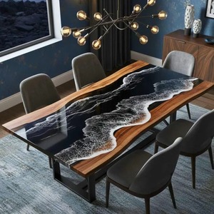Black Wave Epoxy Table Ocean Luxury Hecho a mano Live River & Furniture Mesa de comedor de madera Consola Bar Escritorio de oficina - Product Image 2